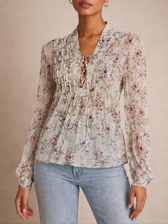 rag & bone Tops - Rag & Bone Sachi Floral Lattice Blouse Green/White Women's Medium Boho Peasant